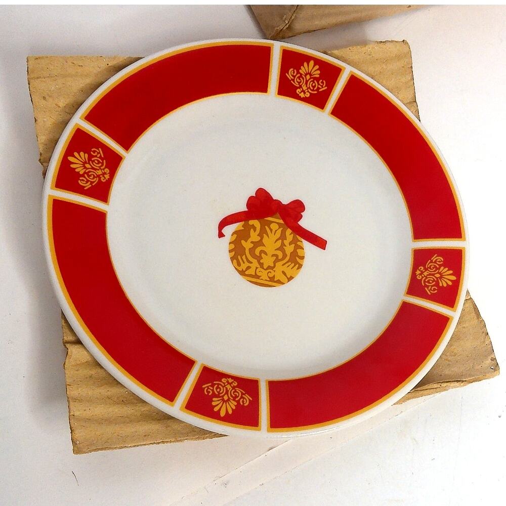 Gabbay Golden Rouge Christmas Dessert Appetizer Plates Set of 4 New READ